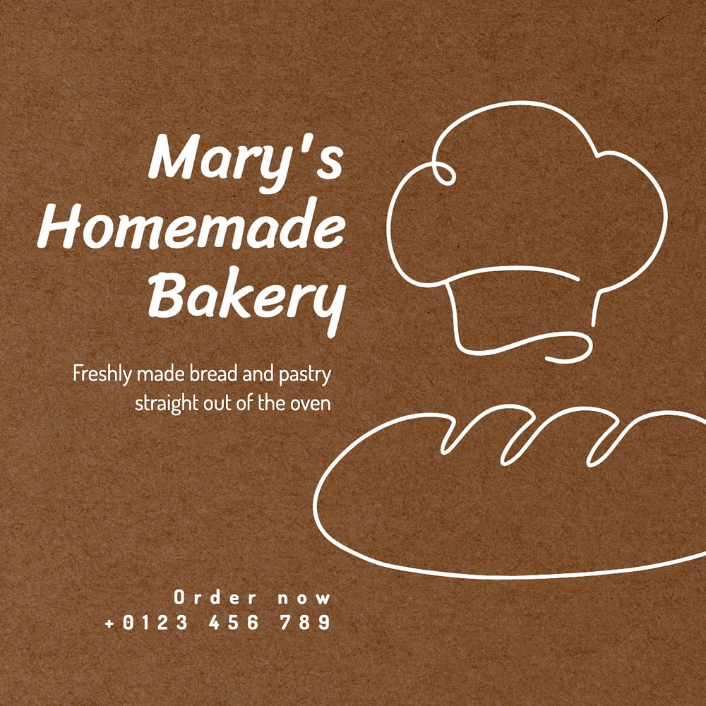 Homemade bakery Instagram post template, editable text