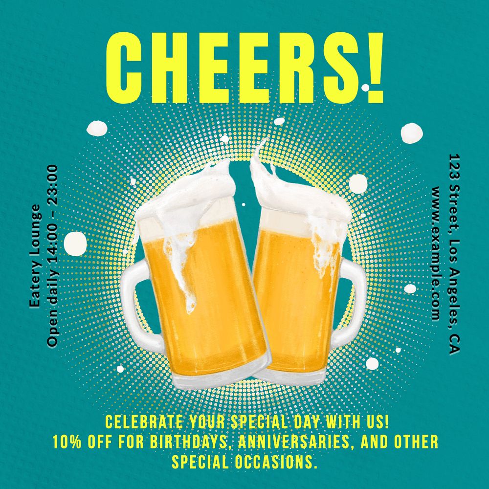 Cheers restaurant promotion Instagram post template, editable text