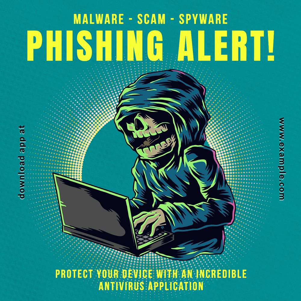 Phishing alert Instagram post template, editable text