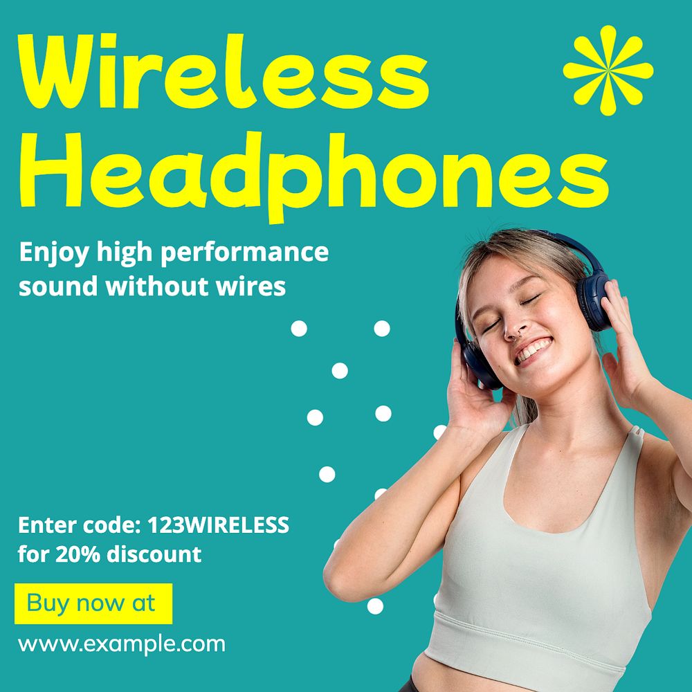 Wireless headphones Instagram post template, editable text