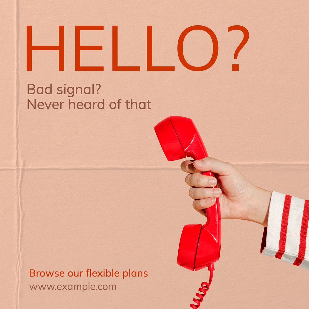 Hello phone plan Instagram post template, editable text