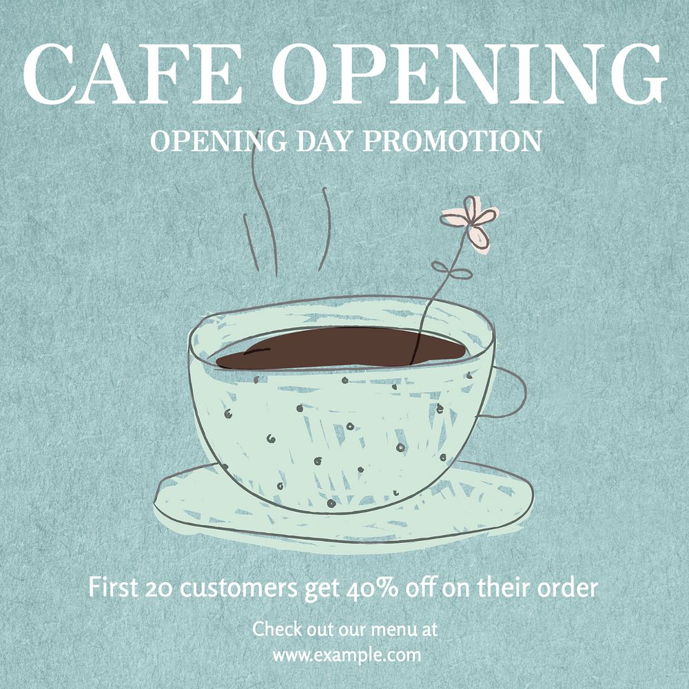 Cafe opening Instagram post template, editable text