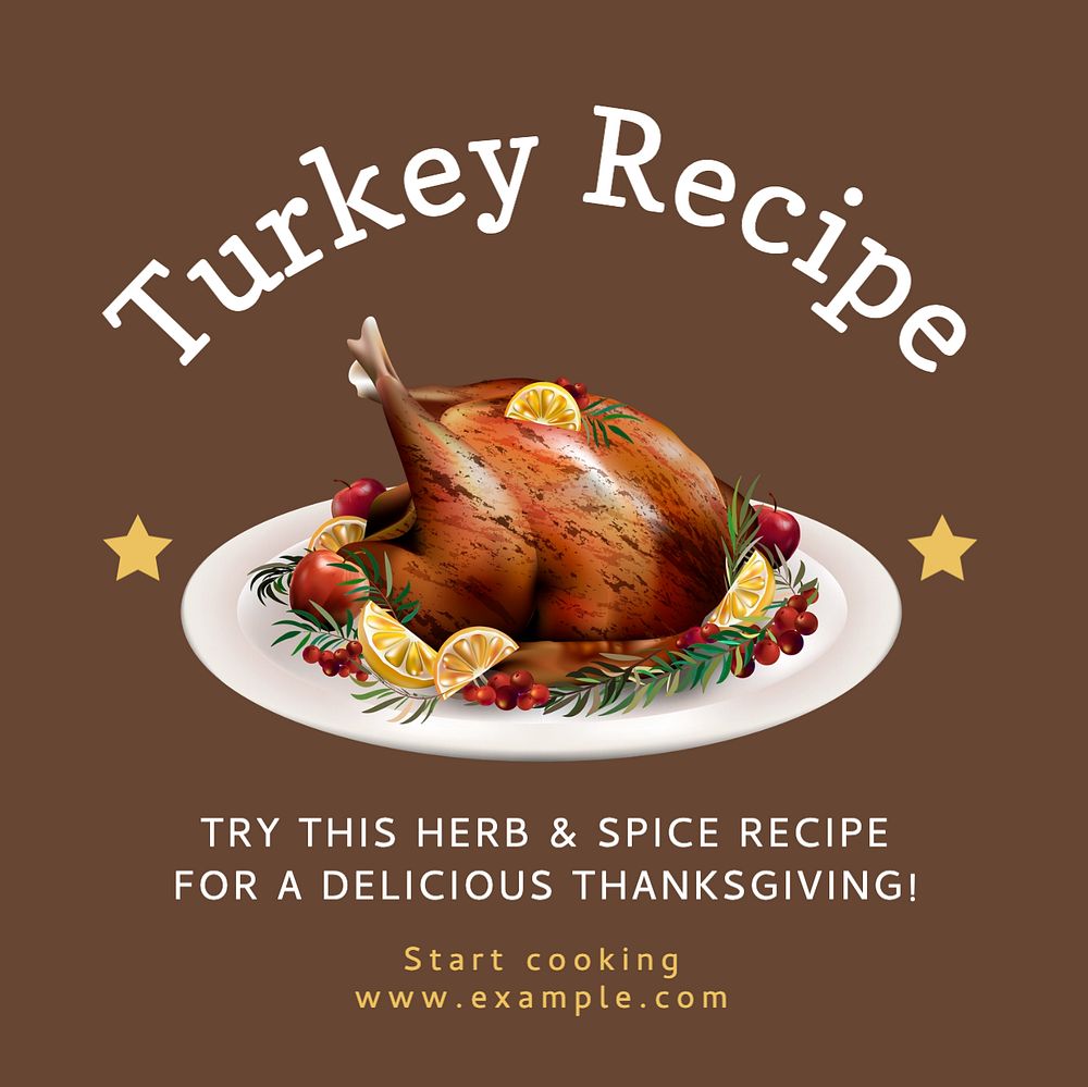 Turkey recipe Instagram post template, editable text