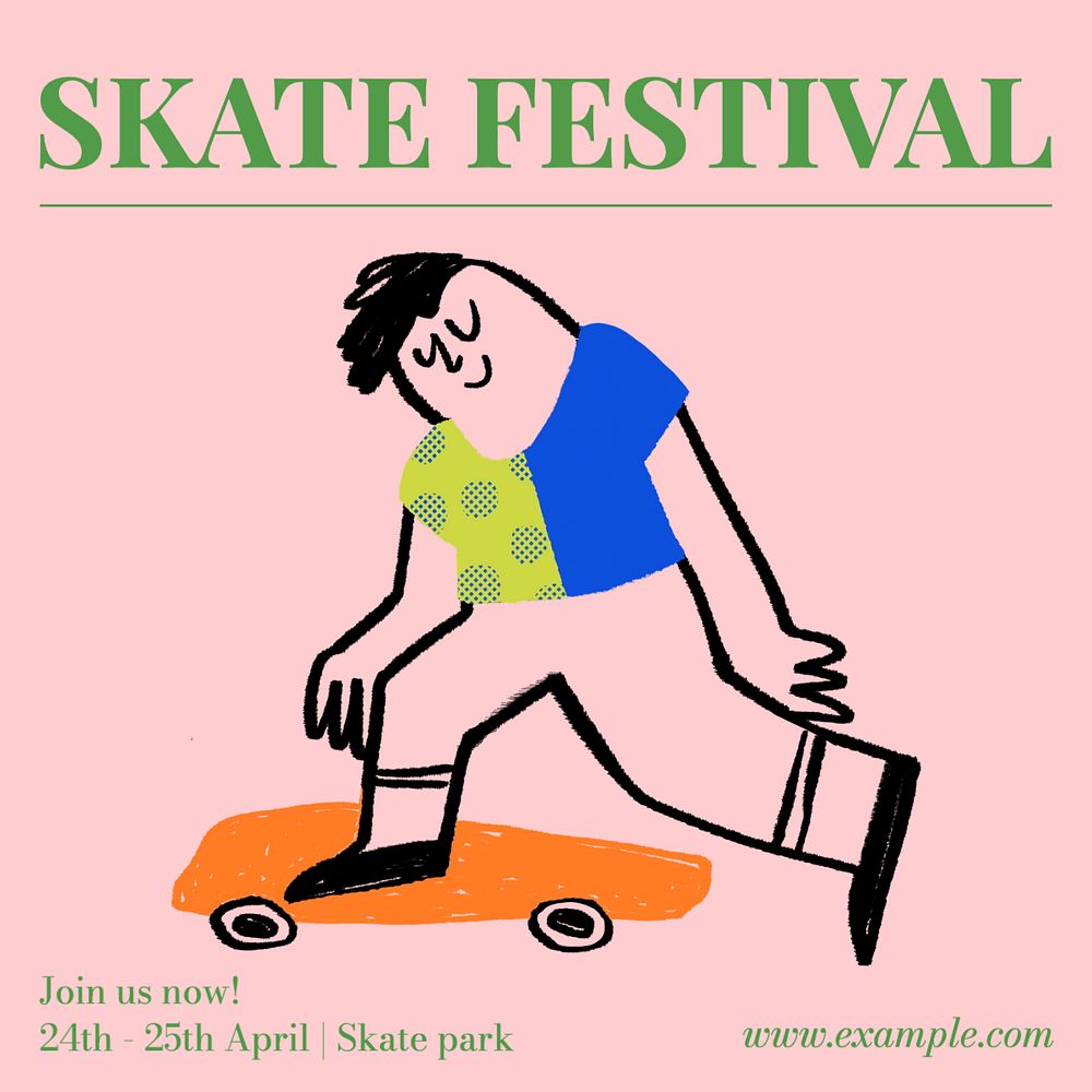 Skate festival Instagram post template, editable text