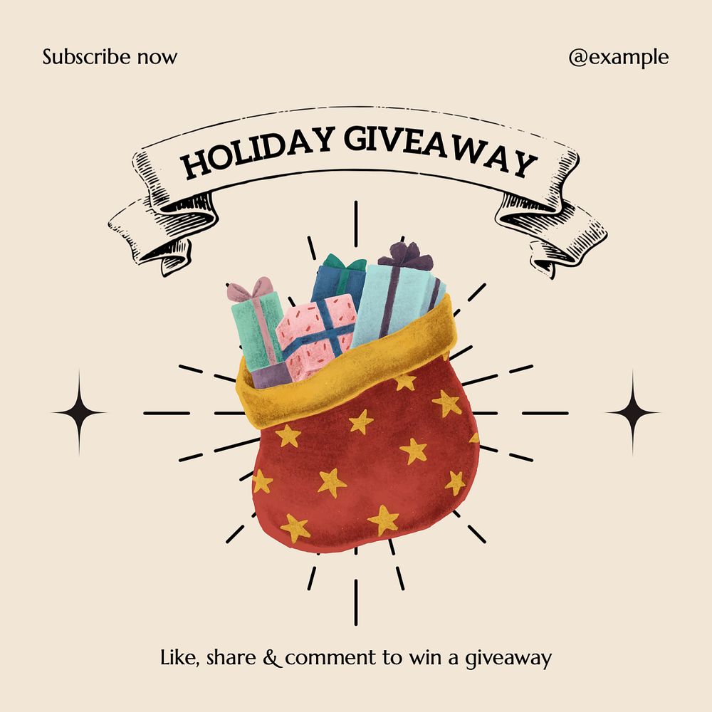 Holiday giveaway Instagram post template, editable text