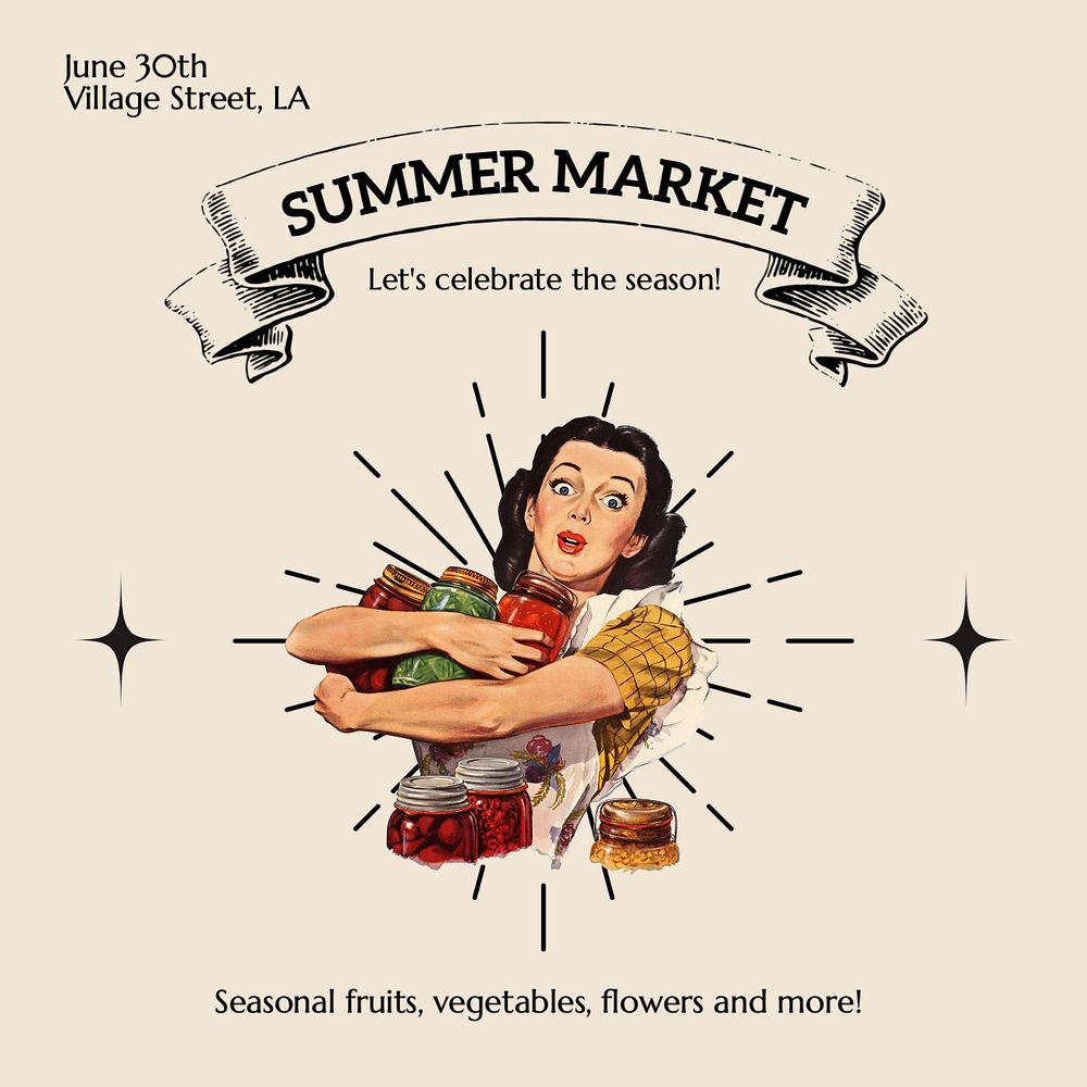 Summer market Instagram post template, editable text