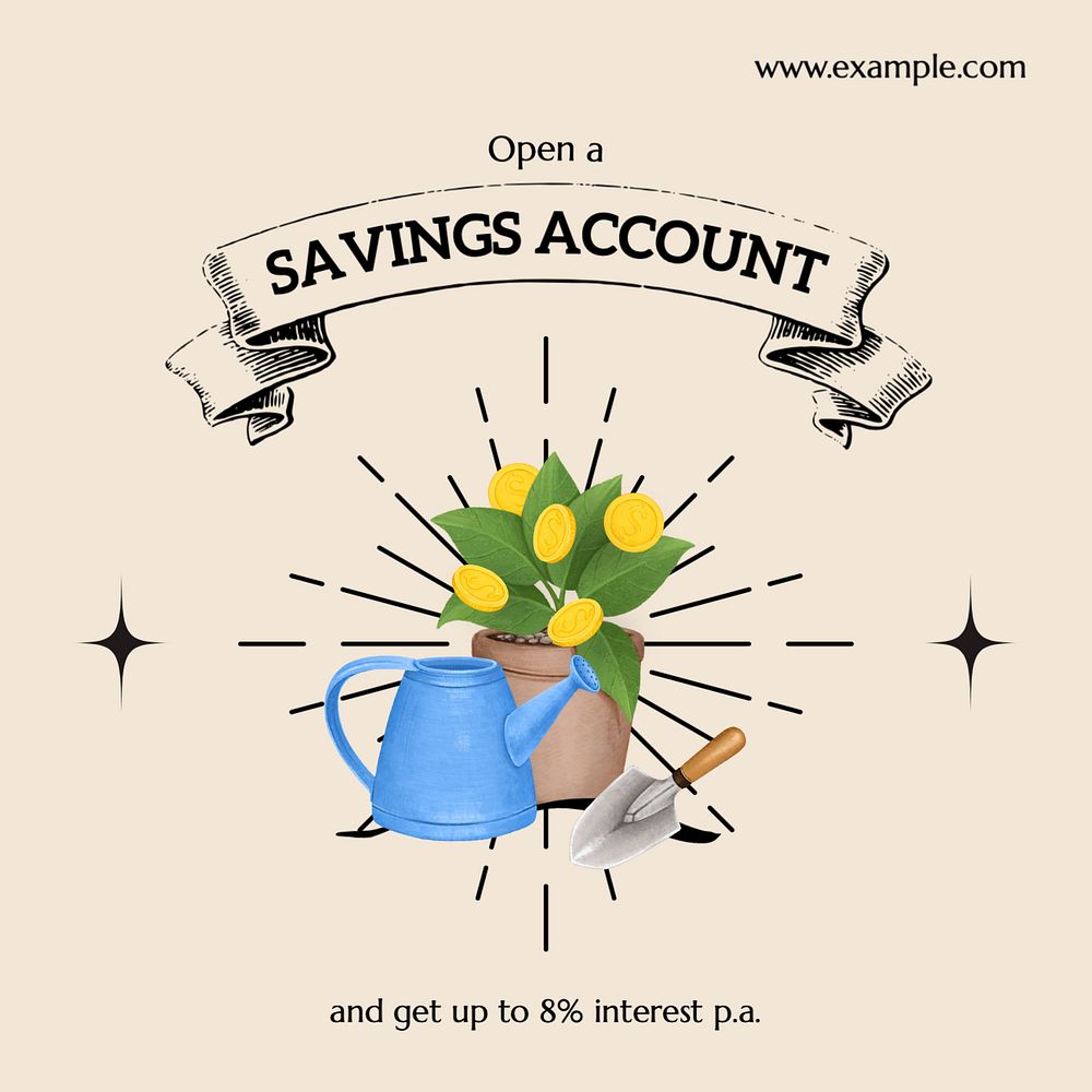 Savings account Instagram post template, editable text