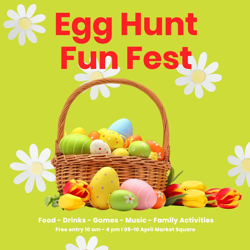 Egg hunt Instagram post template, editable text