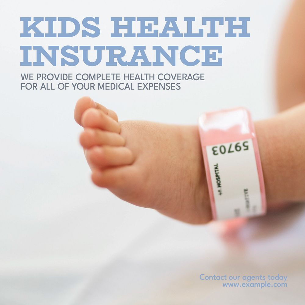 Kids insurance Instagram post template, editable text