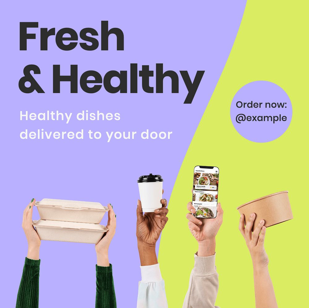 Fresh & healthy food Instagram post template, editable text