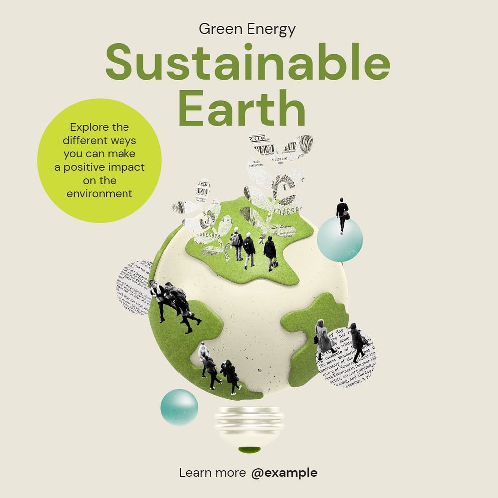 Sustainable earth  Instagram post template, editable text