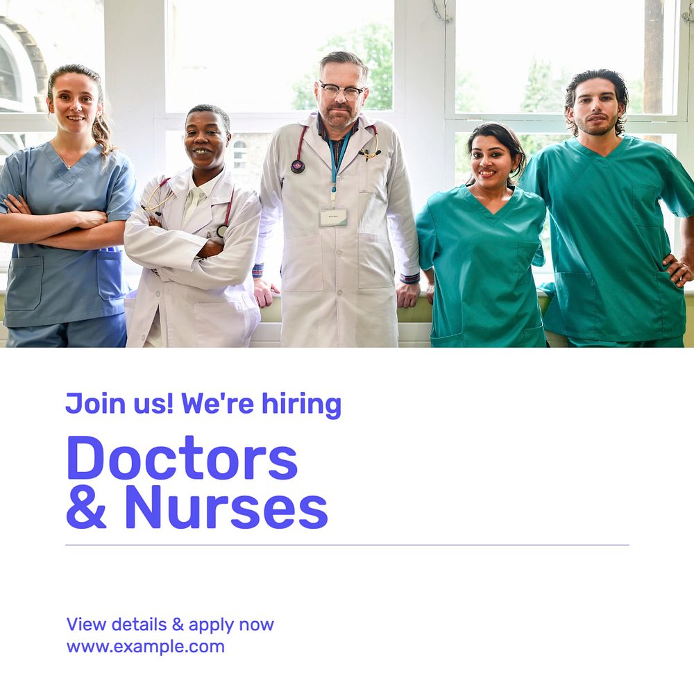 Hiring doctors & nurses Instagram post template, editable text