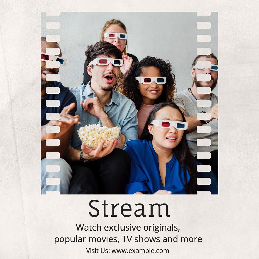 Movies streaming  Instagram post template, editable text