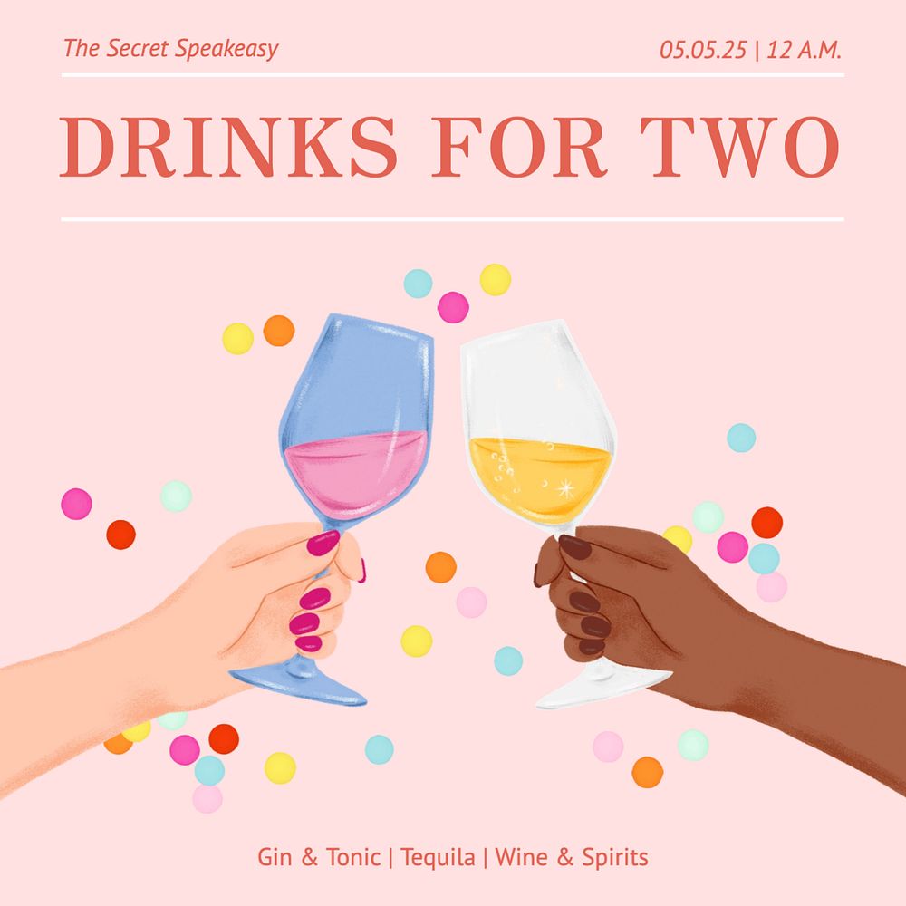 Drinks for two Instagram post template, editable text