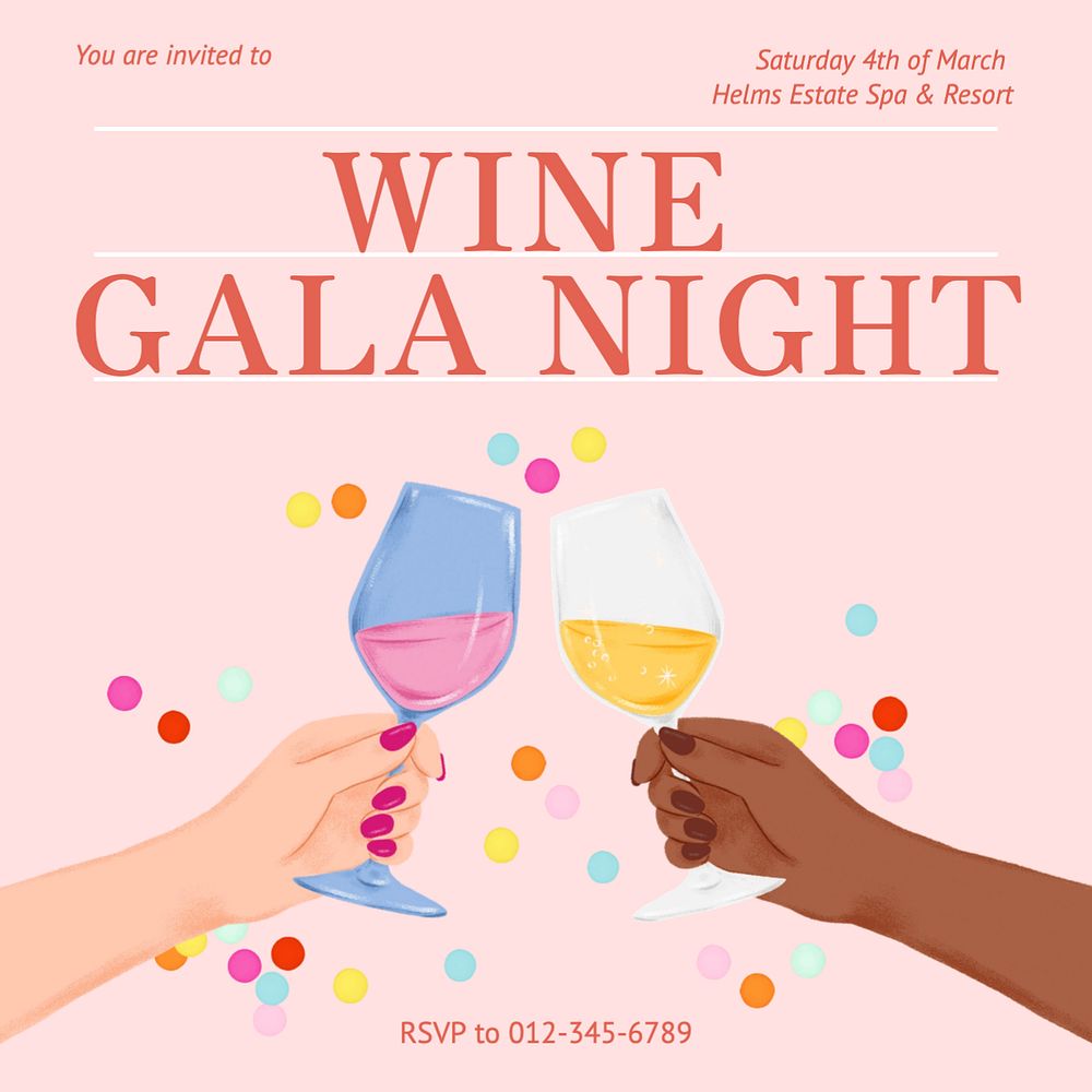 Wine gala night Instagram post template, editable text