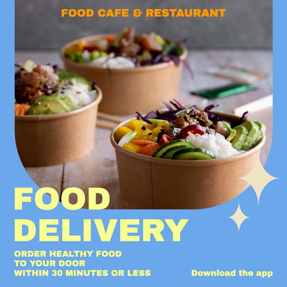 Food delivery Instagram post template, editable text