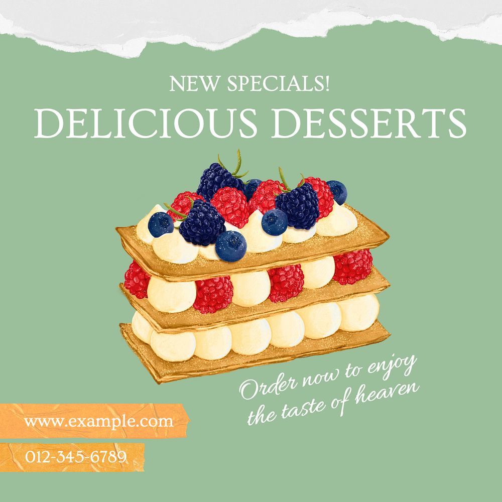 Delicious dessert  Instagram post template, editable text