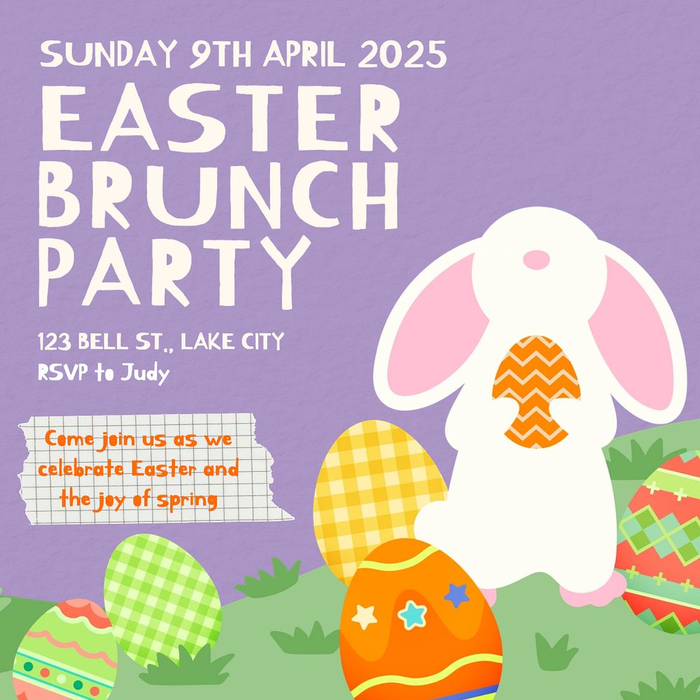 Easter brunch party Facebook post template, editable design