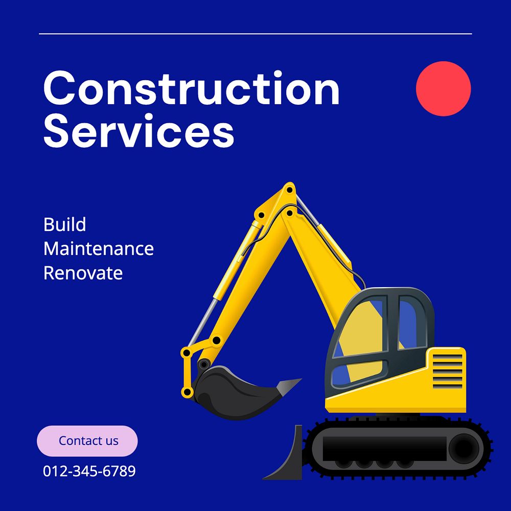 Construction service Instagram post template, editable text