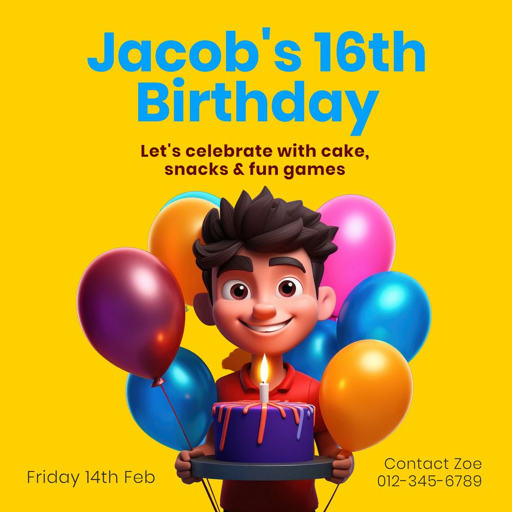 Kids birthday Instagram post template, editable text