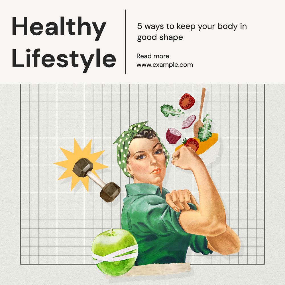 Healthy Lifestyle Instagram post template, editable text