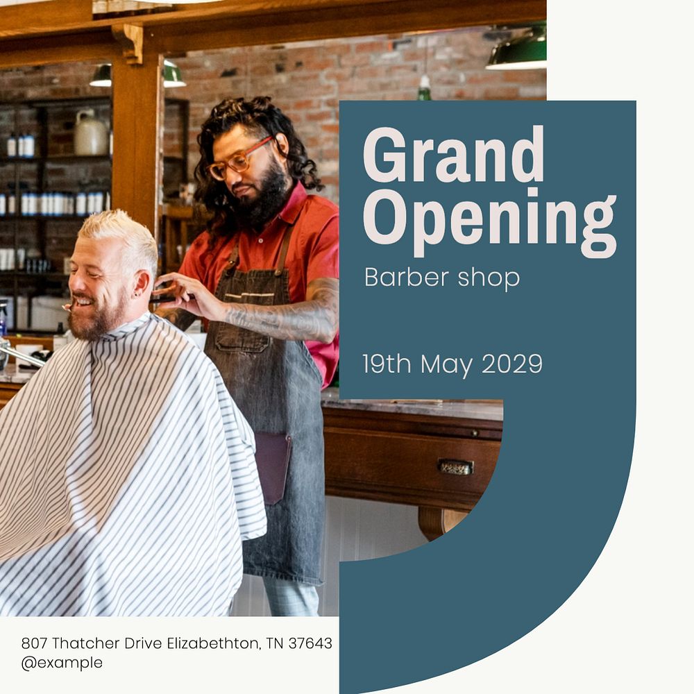 Barber grand opening Instagram post template, editable text