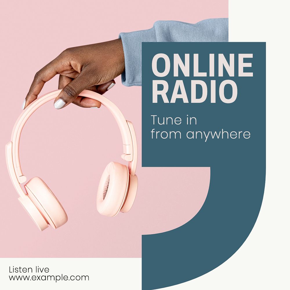 Online radio Instagram post template, editable text