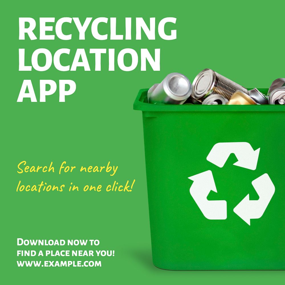 Recycling location app Instagram post template, editable text