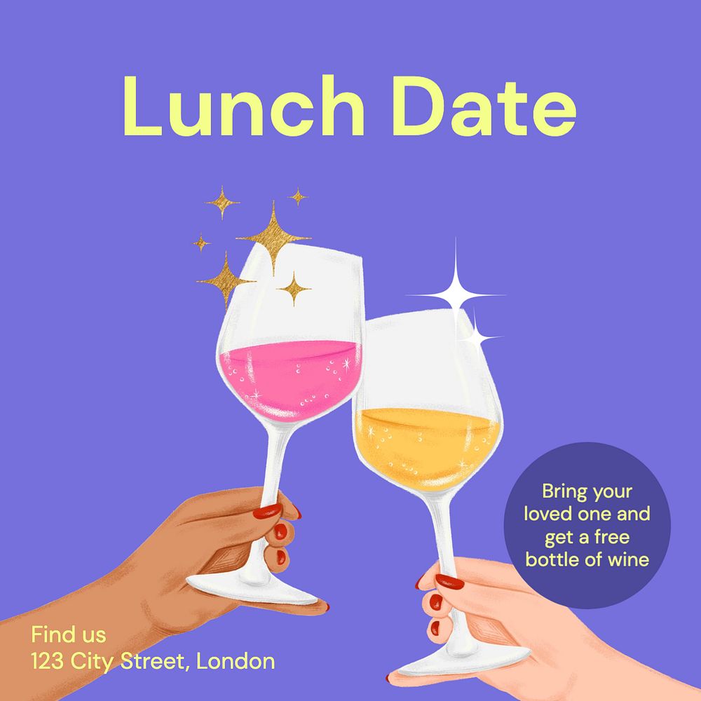 Lunch date Instagram post template, editable text