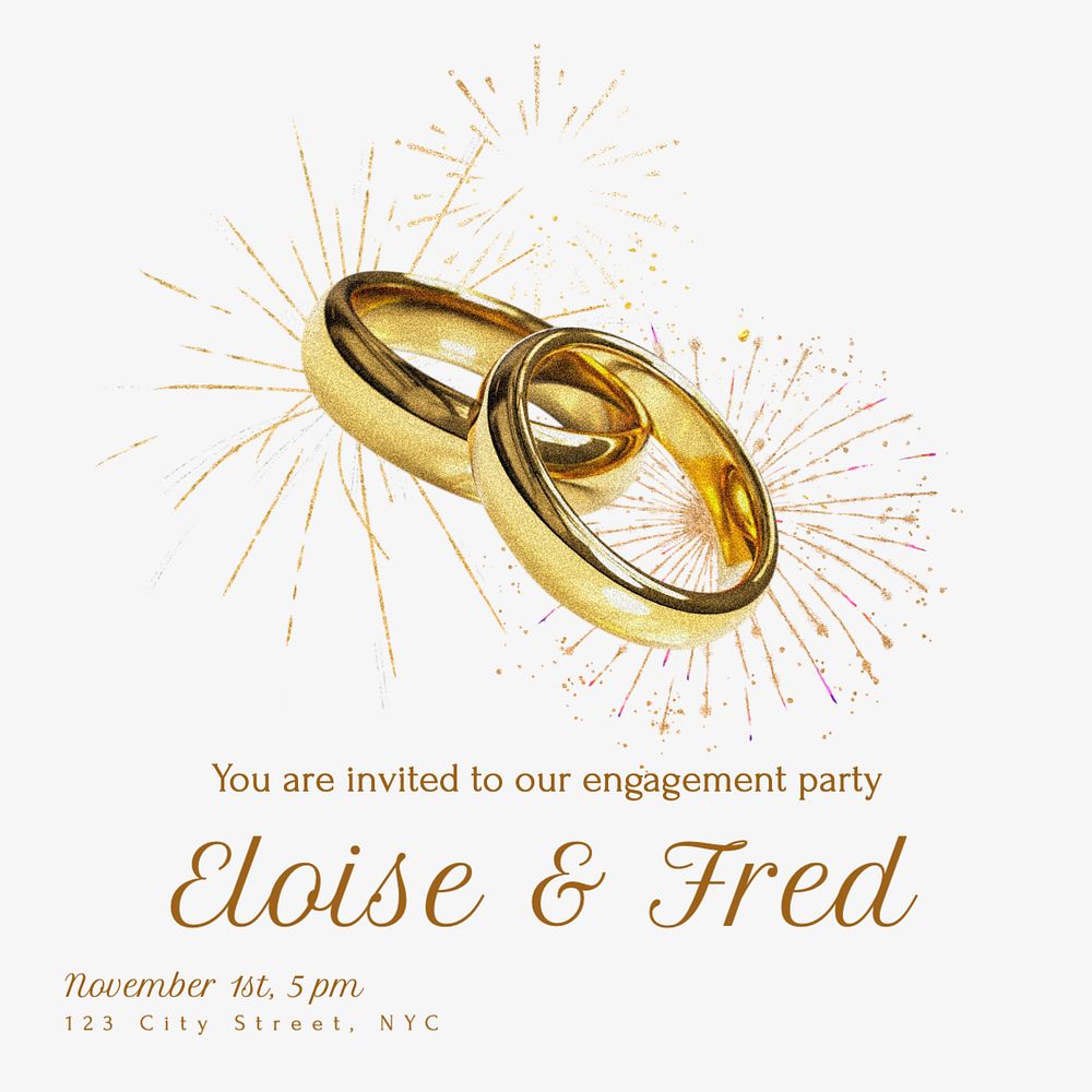 Engagement party Instagram post template, editable text