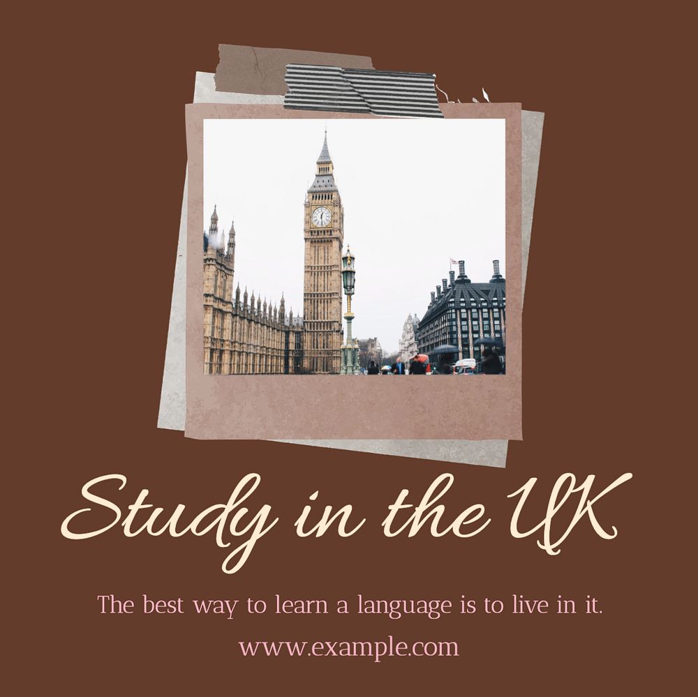 Study language abroad Instagram post template, editable text