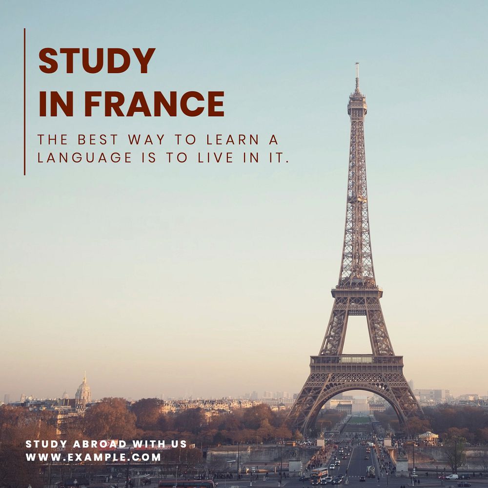 Study language abroad Instagram post template, editable text