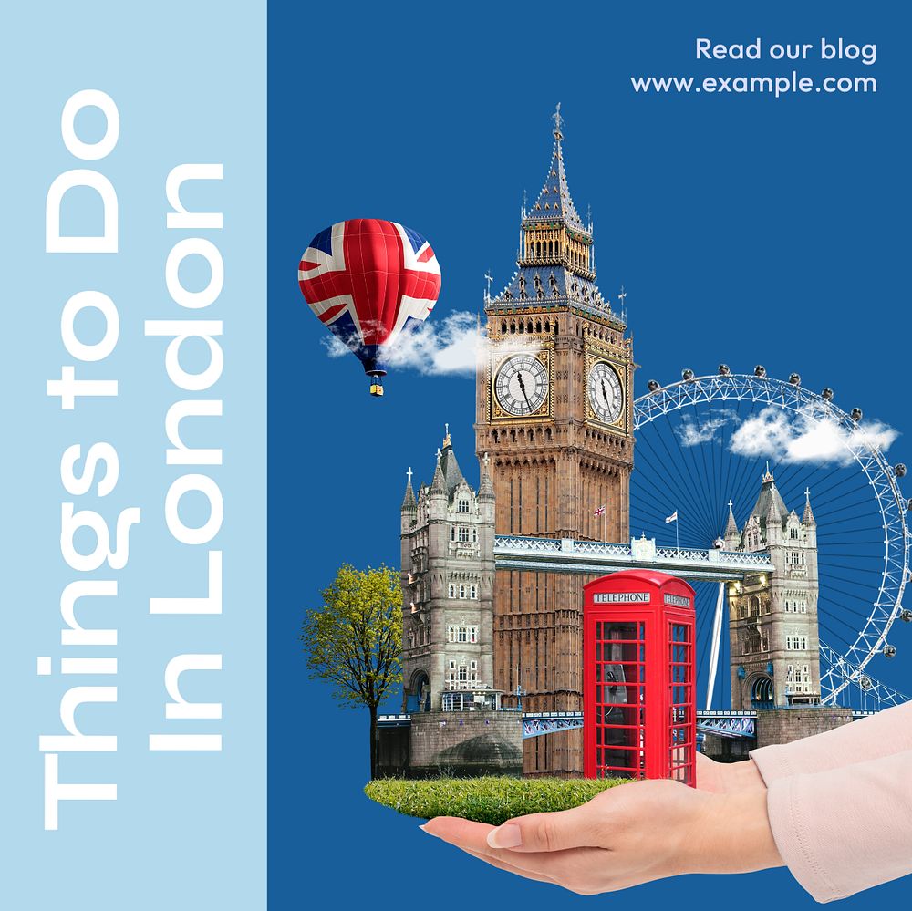 London travel Instagram post template, editable text