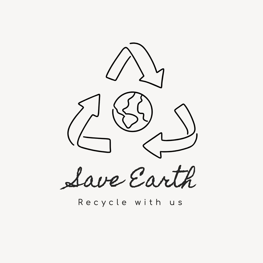 Recycle editable logo, minimal line art design