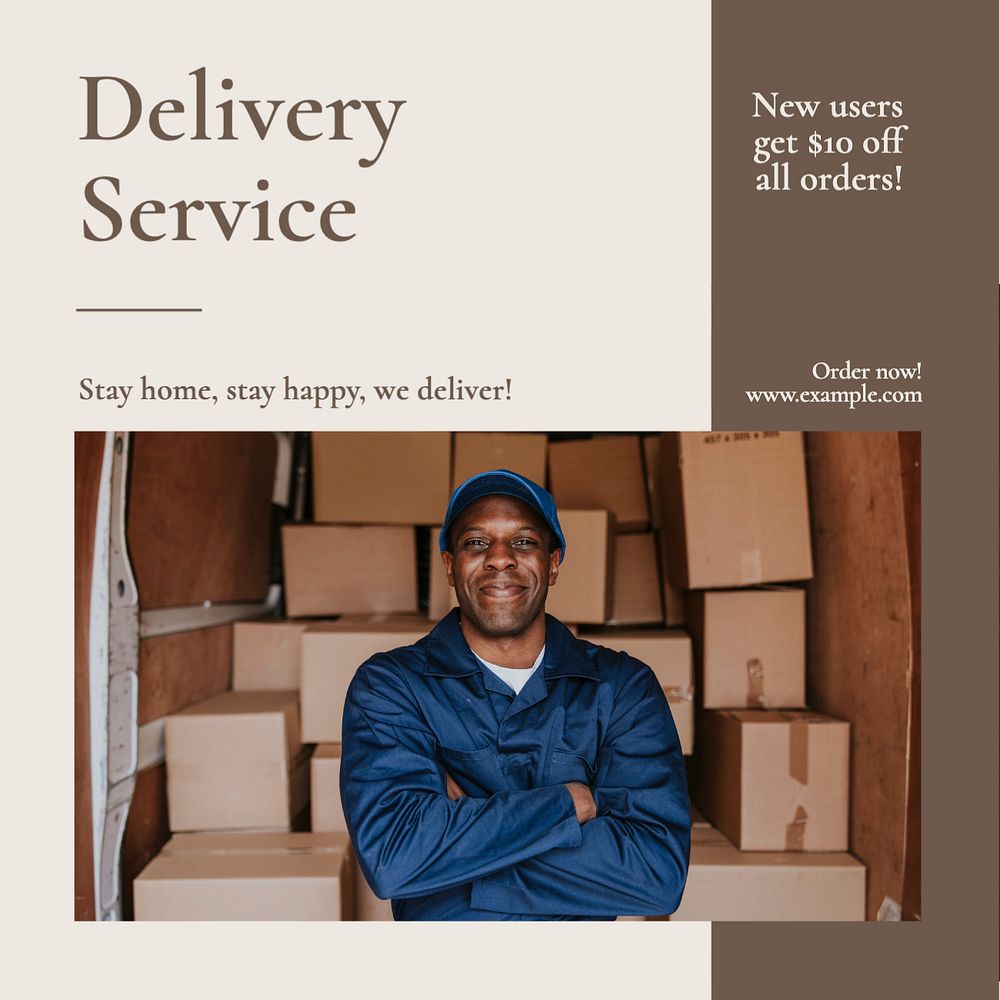 Delivery service Instagram post template, editable text