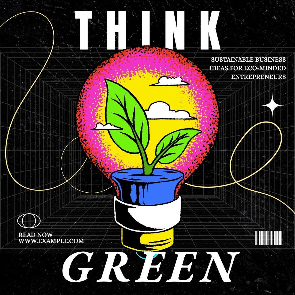 Think green Instagram post template, editable text