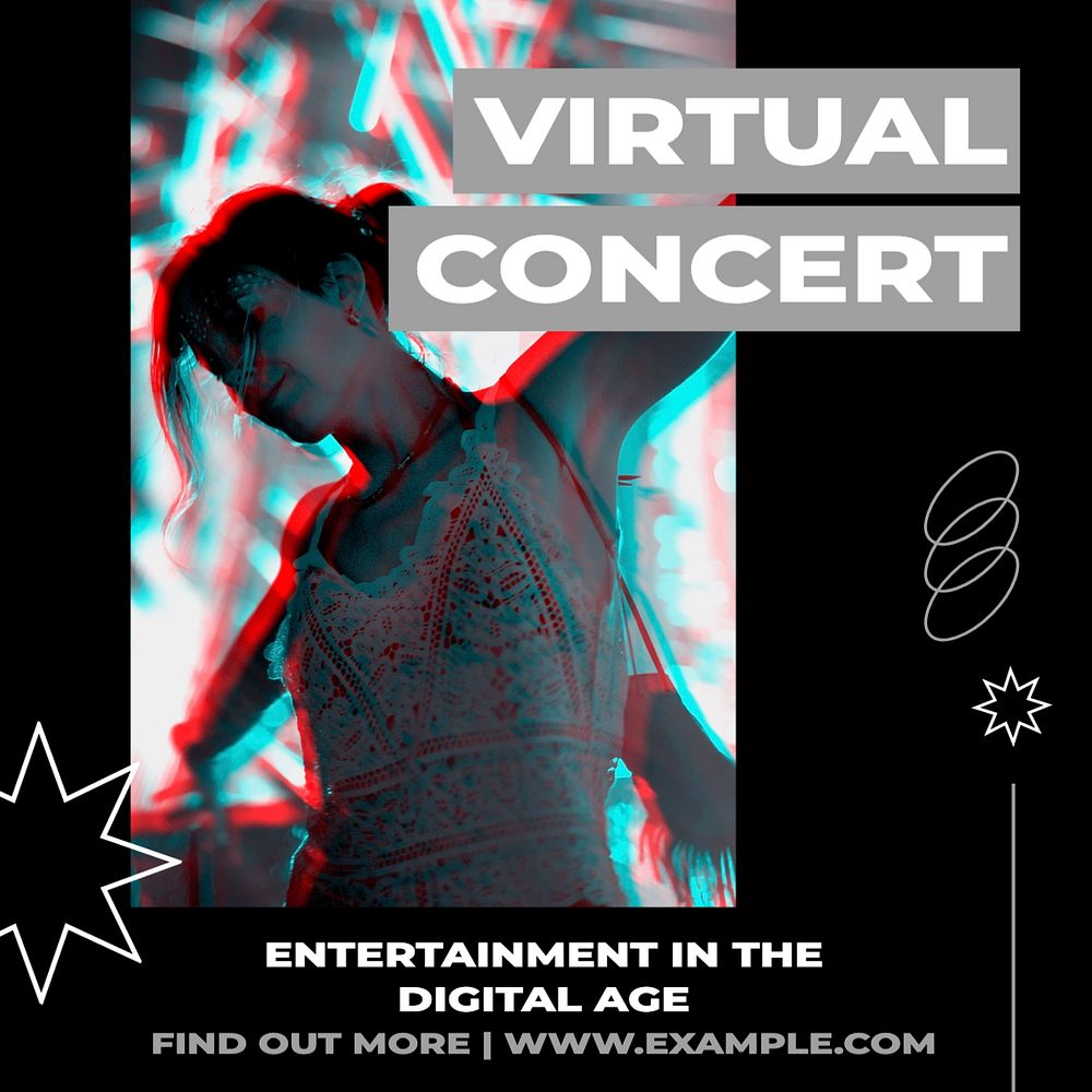 Virtual concert  Instagram post template, editable text