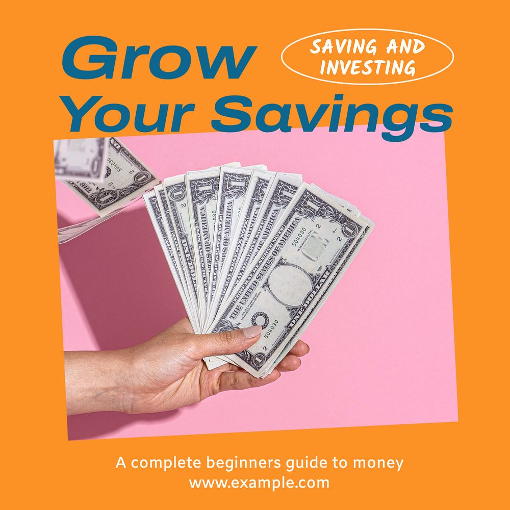 Grow your savings Instagram post template, editable text