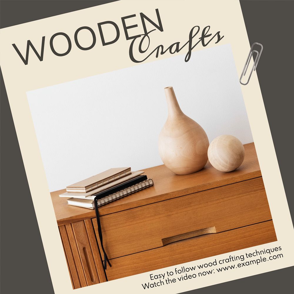 Wooden crafts Instagram post template, editable text