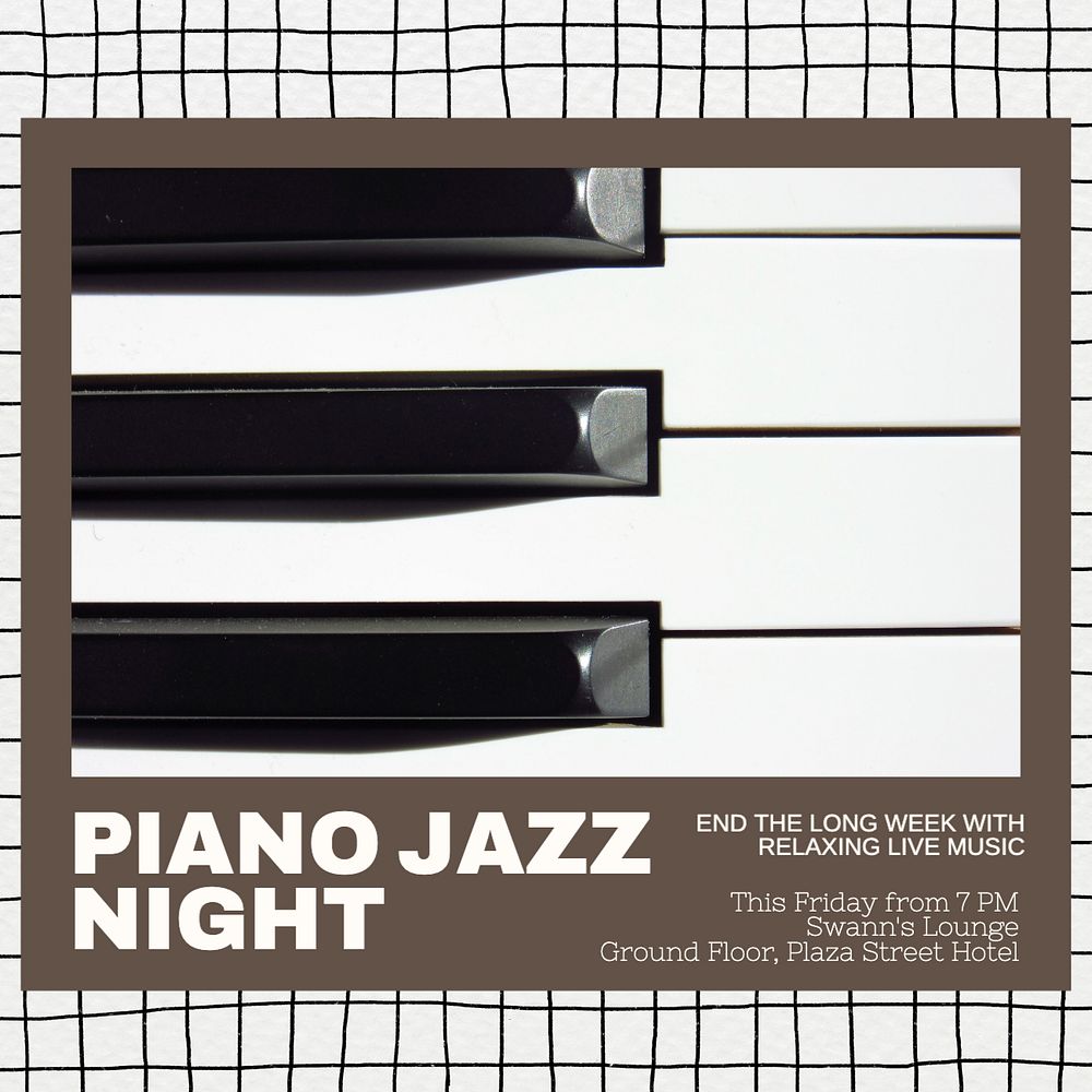 Piano jazz night Instagram post template, editable text