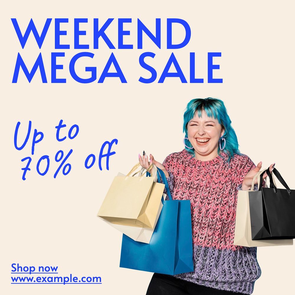 Weekend mega sale  Instagram post template, editable text