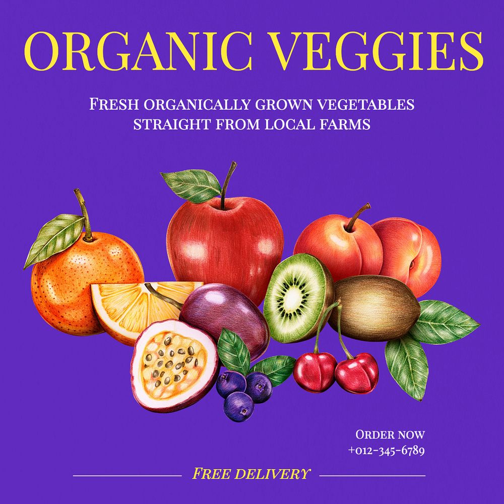 Organic veggies Instagram post template, editable text