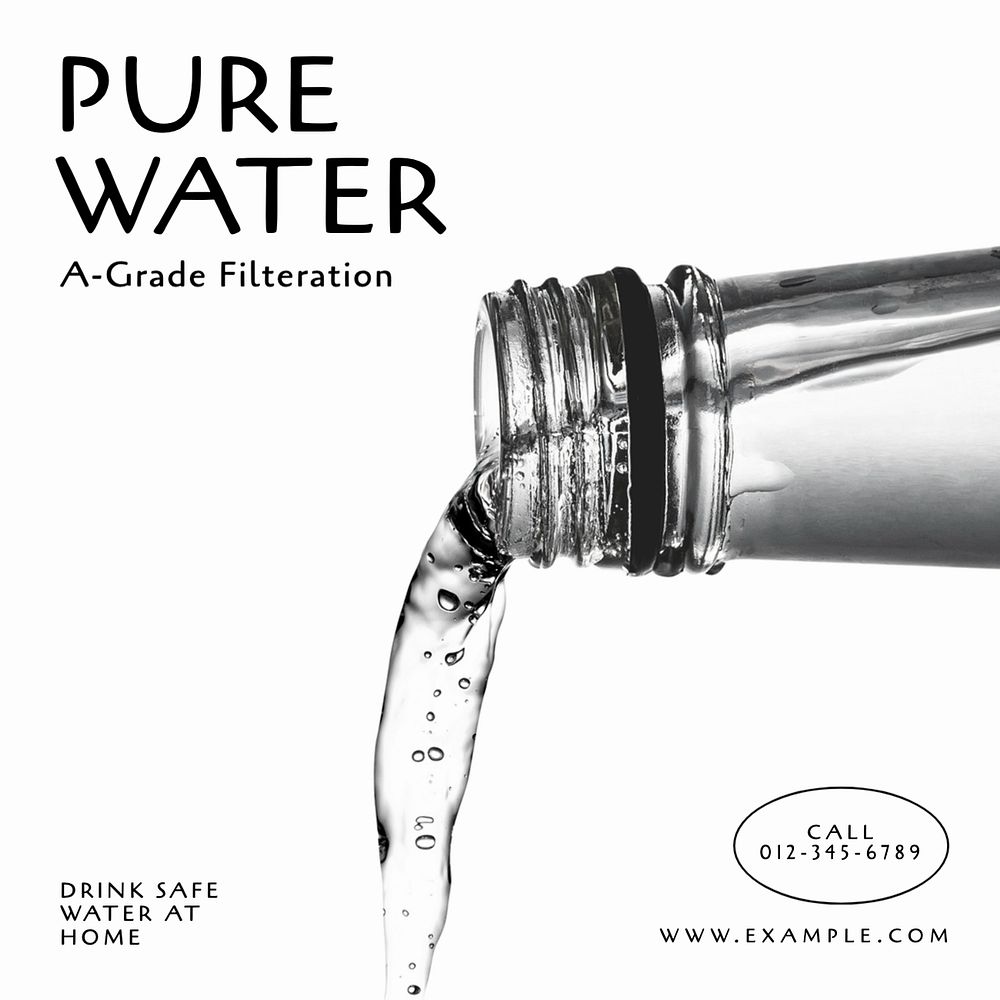 Pure water  Instagram post template, editable text