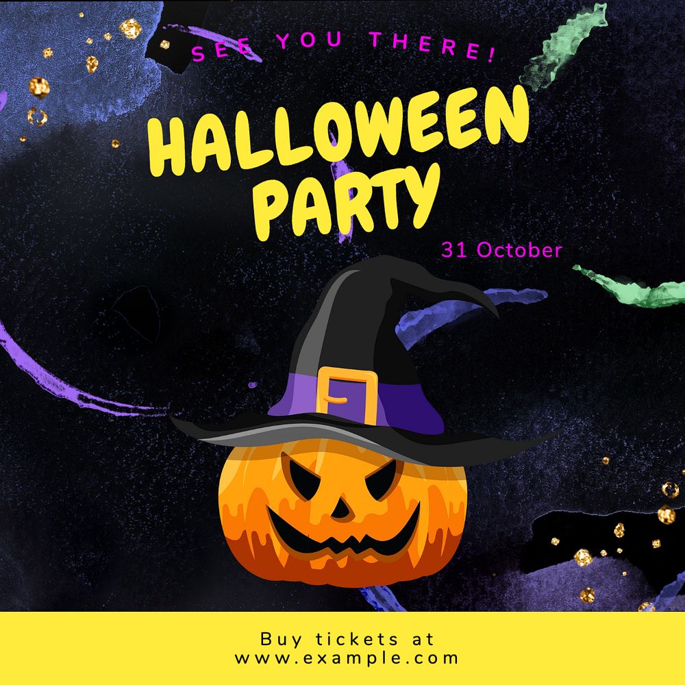 Halloween party invite  Instagram post template, editable text