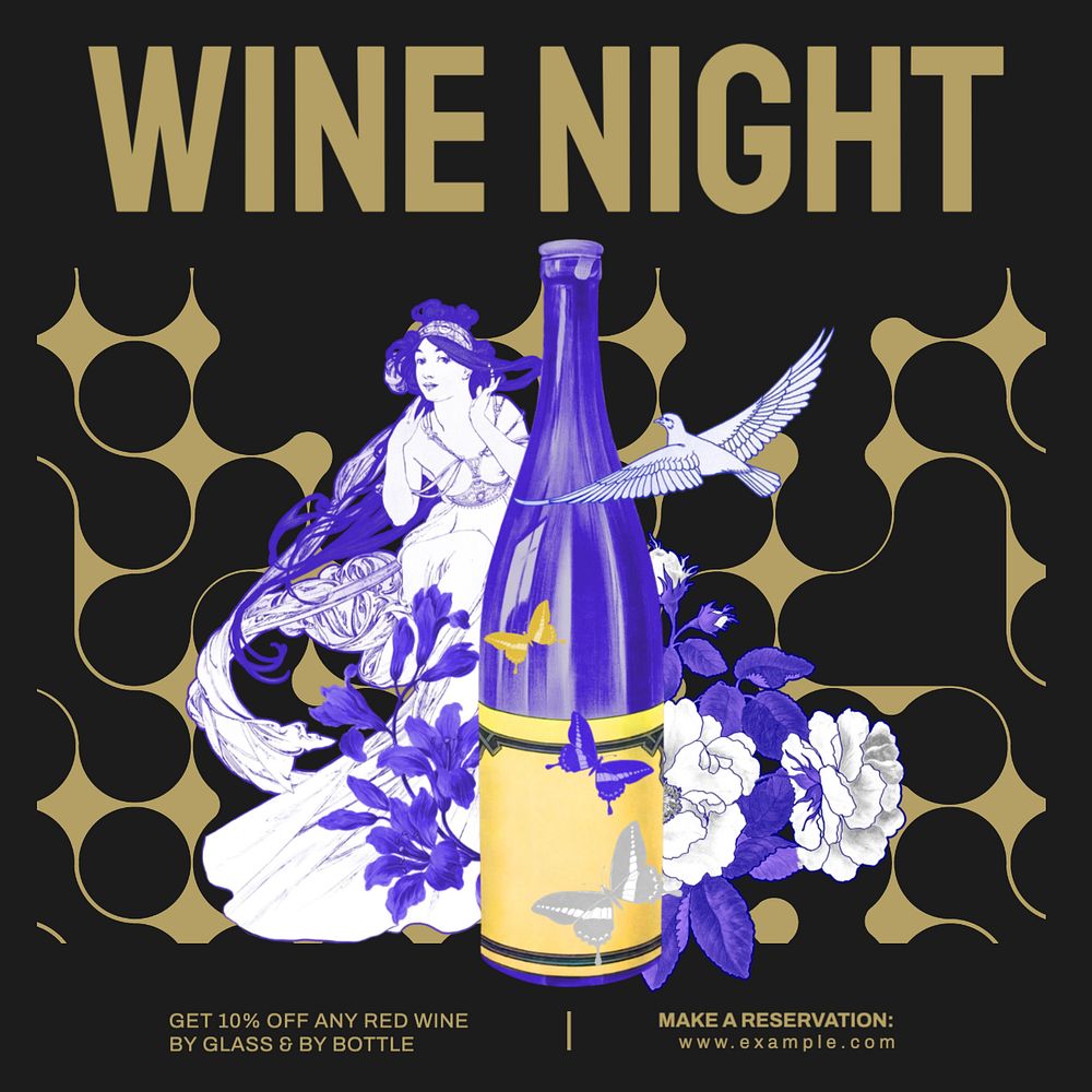 Wine night  Instagram post template, editable text