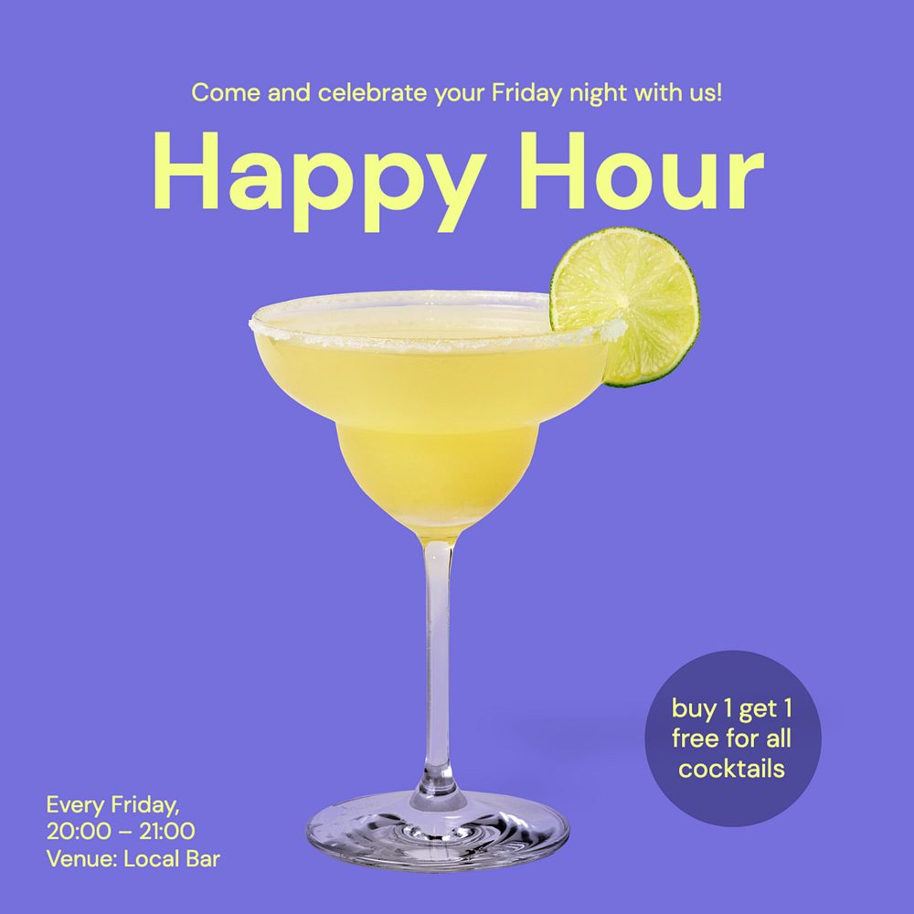 Happy hour Instagram post template, editable text