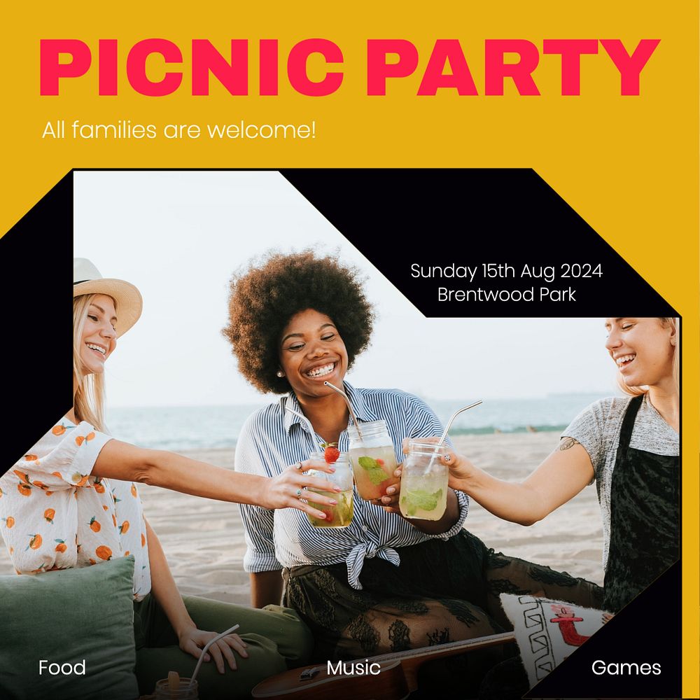 Picnic party Instagram post template, editable text