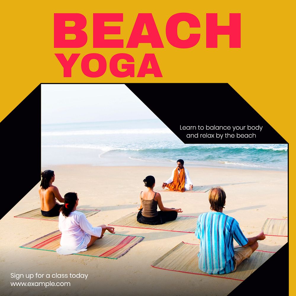 Beach yoga Instagram post template, editable text