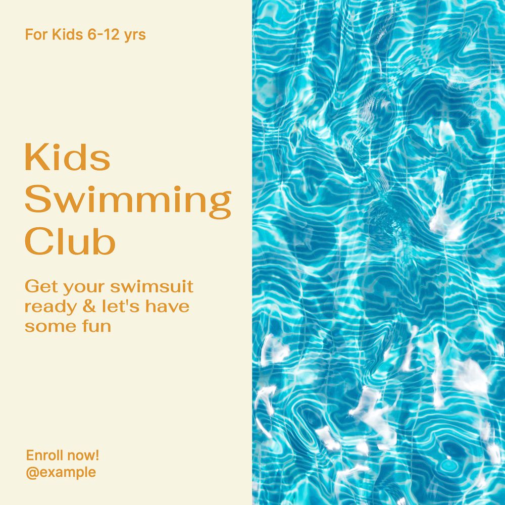 Swimming club Instagram post template, editable design