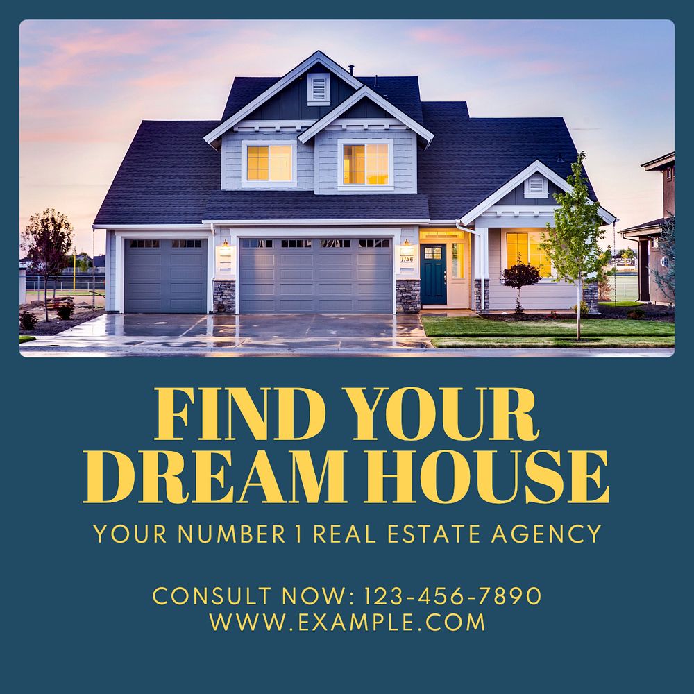 Dream house Instagram post template, editable text